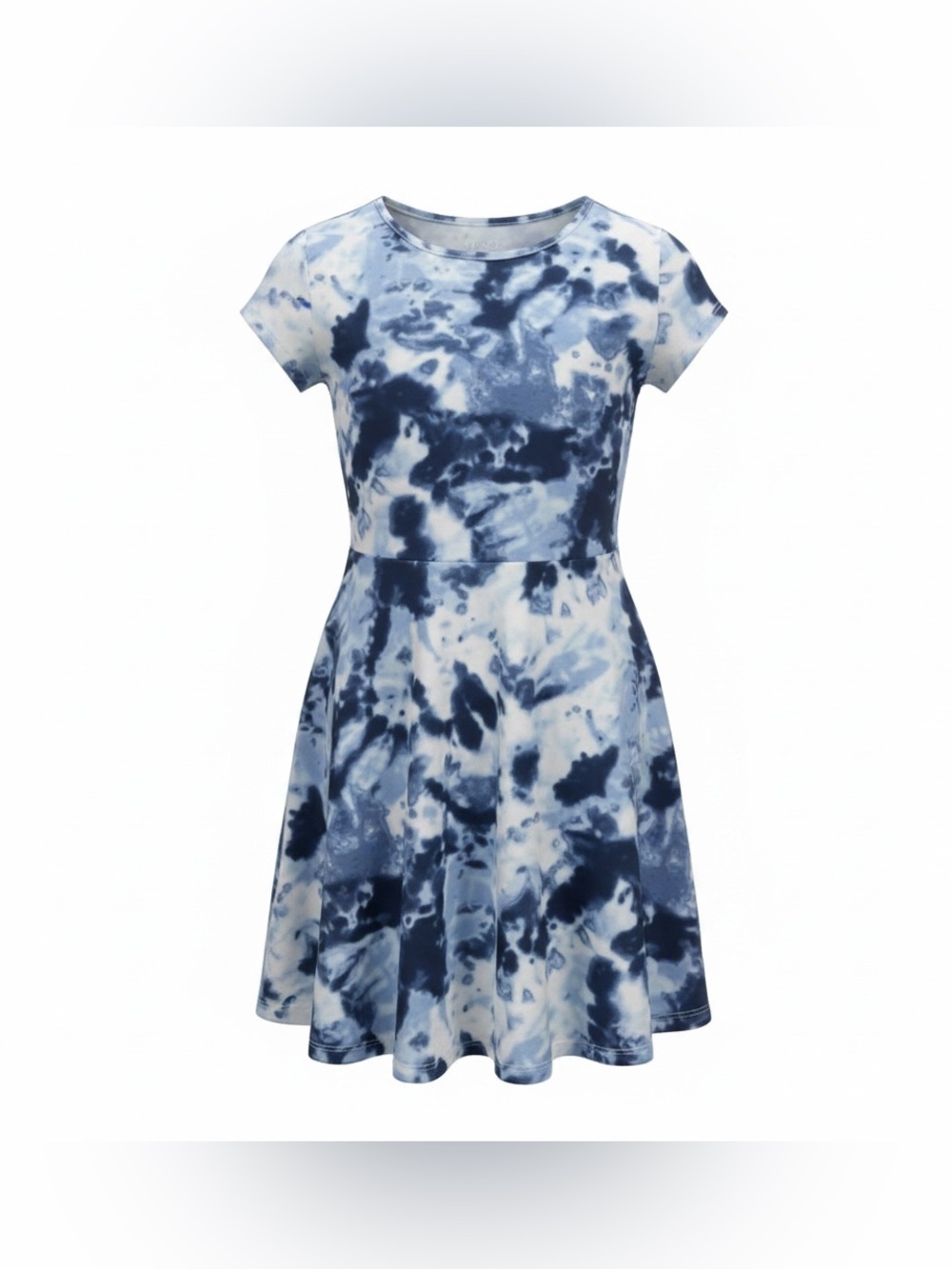 Place Girls Light Blue & Navy Tie-Dye Short Sleeve Skater Dress